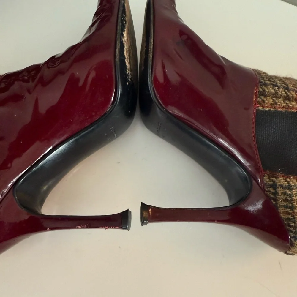 Dolce & Gabbana  Burgundy and Plaid Heeled Boots - Picture 3 of 10
